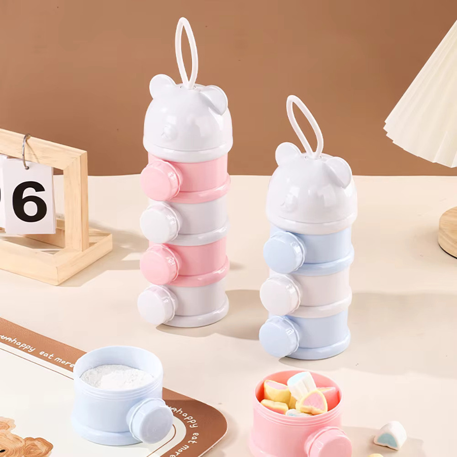 SLAIXIU Tragbarer 4-Gitter-Milchpulverspender und Snackbehälter für Babys in Pink und Multicolour - Bild 2