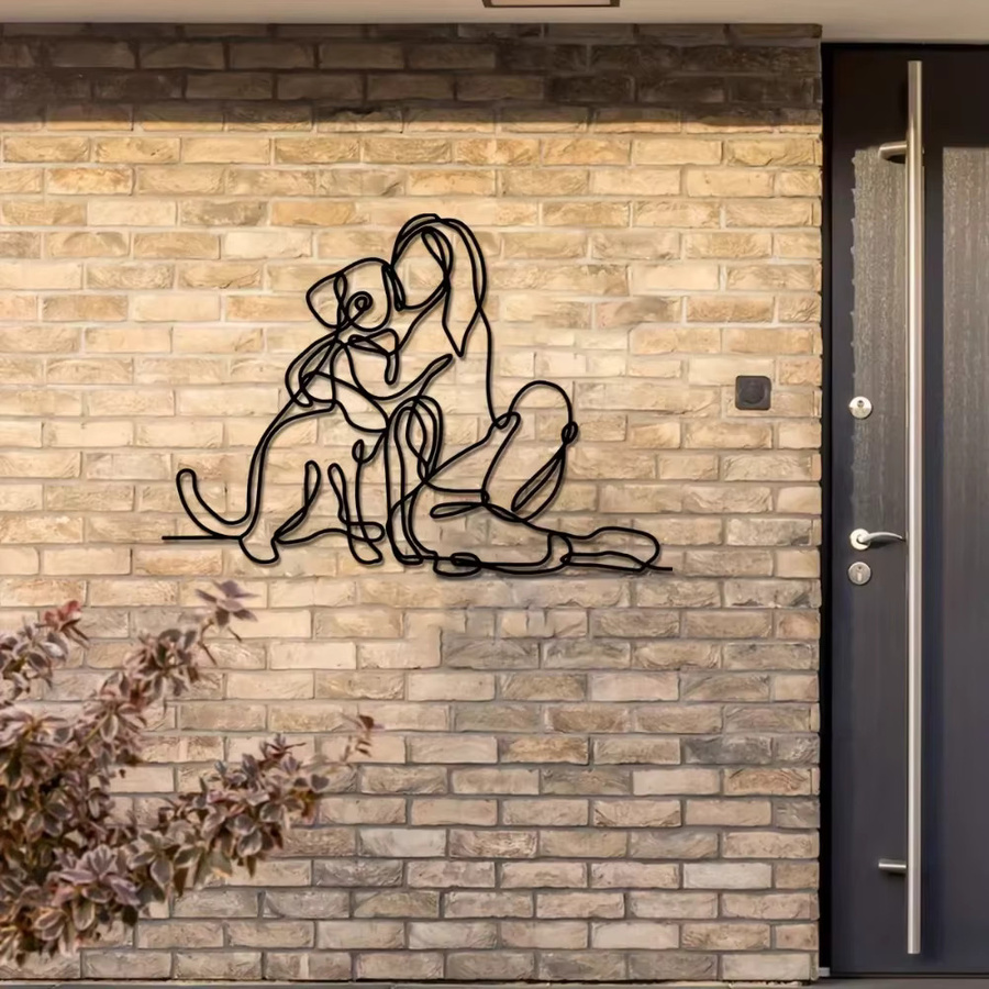 CIFBUY Wandkunstskulptur aus Metall in Schwarz mit Motiv Frau und Hund für die Dekoration von Heim und Büro - Bild 4
