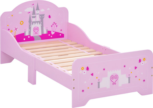 HOMCOM Kinderbett Princess Design Schloss in Rosa mit Lattenrost aus MDF und Multiplex, B/T: 140 x 70 cm - Bild 1