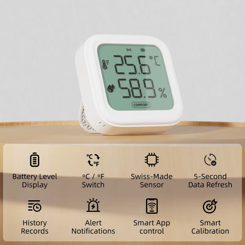 Tuya Smart Home Bluetooth Wireless Temperatur und Feuchtigkeit Sensor in Weiß mit App-Steuerung und Kompatibilität für Alexa und Google Home - Bild 2