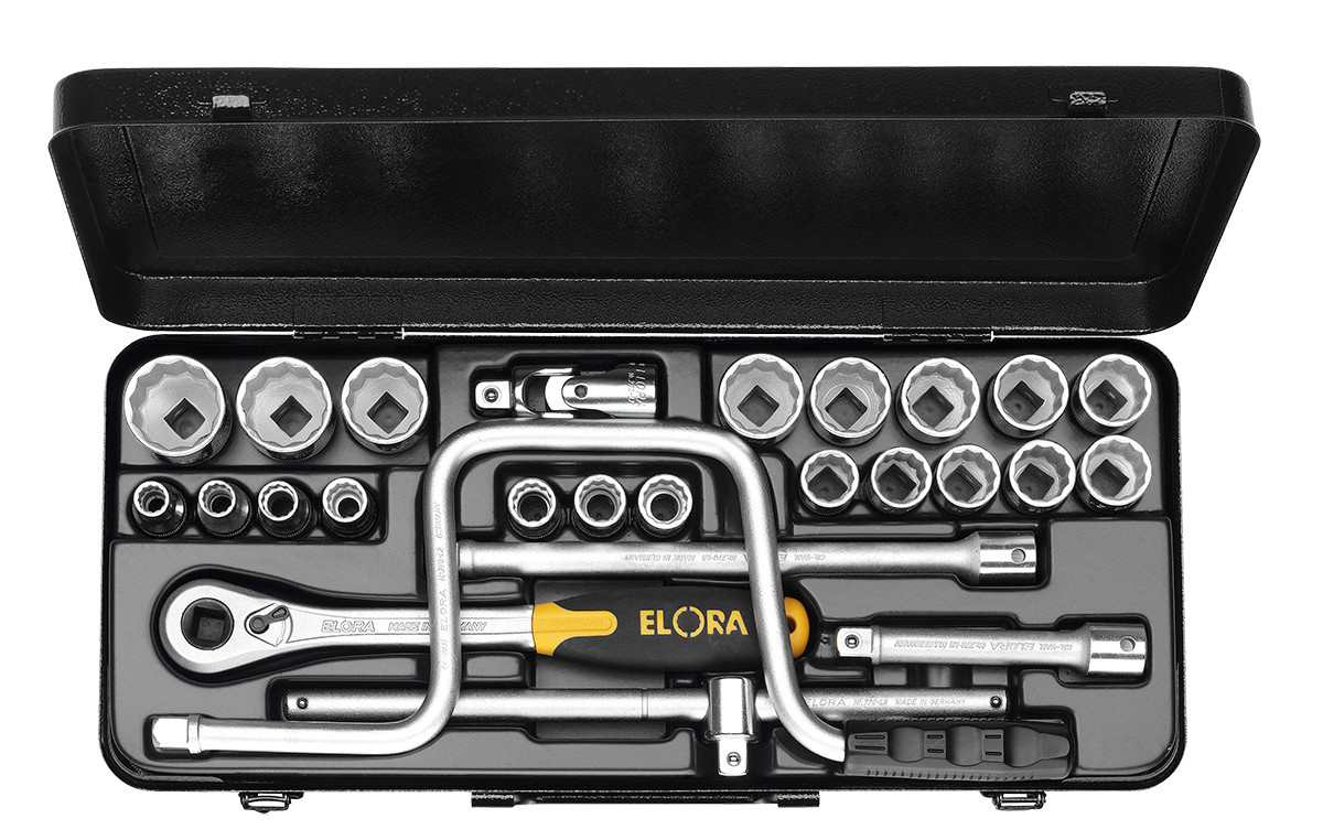 Elora Steckschlüssel-Satz 1/2 Zoll, 26-teilig, Zwölfkant, 10-32 mm, Silber - Bild 1