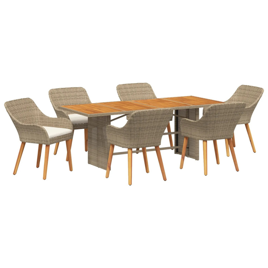vidaXL 7-teilige Garten-Essgruppe aus Poly Rattan und Akazienholz in Beige - Bild 2