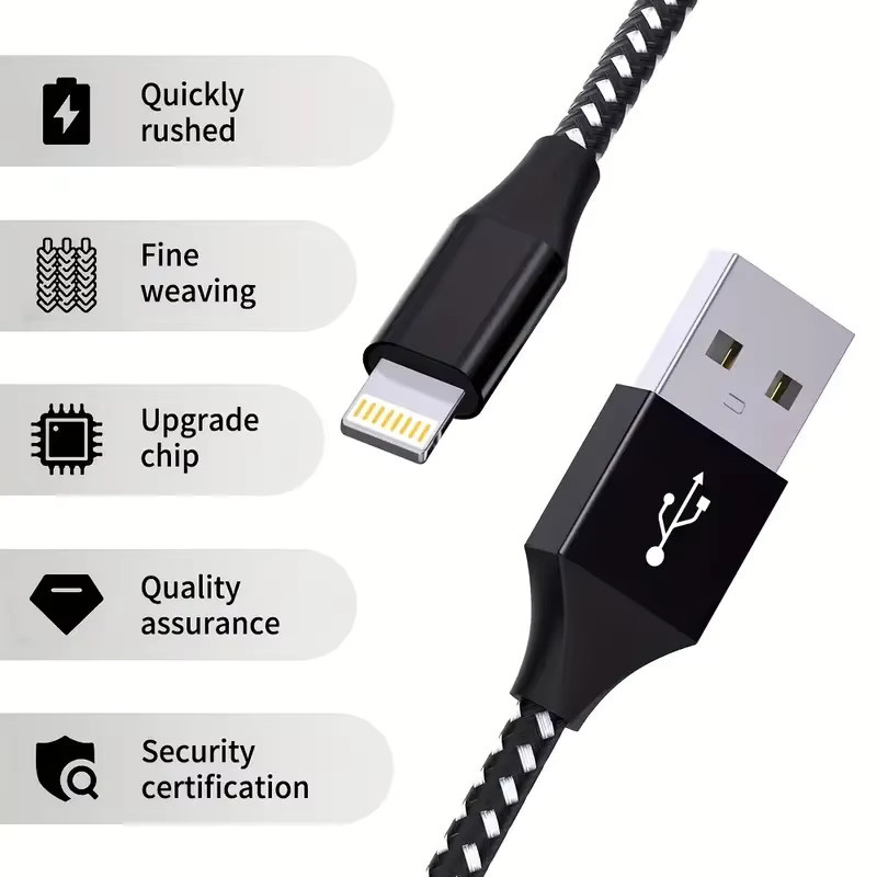 LAIHONEN USB-A auf Lightning Kabel in Grau, 12 W Schnellladefunktion und 480 Mbit/s Datenübertragung, geflochtenes Nylonkabel für iPhone 14 13 12 11 und iOS Geräte - Bild 2