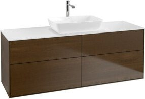 V&B Waschtischunterschrank Finion in Walnuss Furnier mit weißer Ablage B: 160 cm, T: 60 cm, H: 50,1 cm - Bild 1