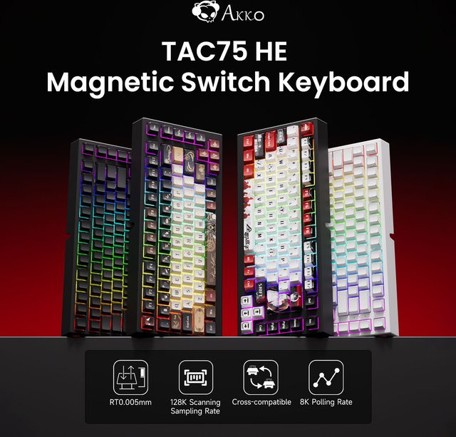 AKKO TAC75 HE Magnetische Gaming-Tastatur 75% mit Hall-Effekt Schaltern, Rapid Trigger 0,005 mm, 8K Polling Rate und RGB, kabelgebundenes Esports-Keyboard in Schwarz oder Weiß - Bild 1