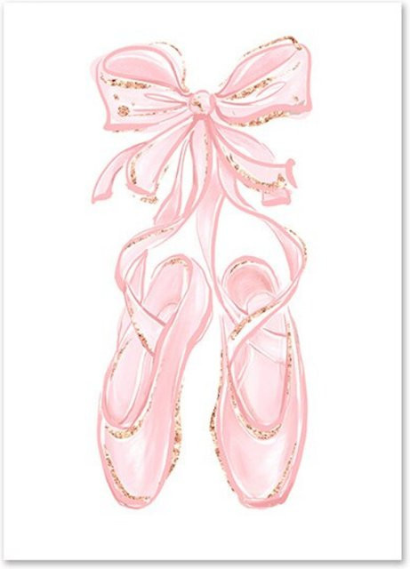 TPFLiving Poster Leinwand Modell I mit Schmetterling, Ballett Mädchen und Regenbogen in Pink und Multicolour, Breite: 15 cm - Bild 1