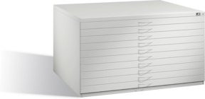 C+P Flachablageschrank für Formate bis DIN A0 mit 10 Schubladen, Farbe Lichtgrau, H: 76,0 cm, B: 135,0 cm, T: 96,0 cm - Bild 1