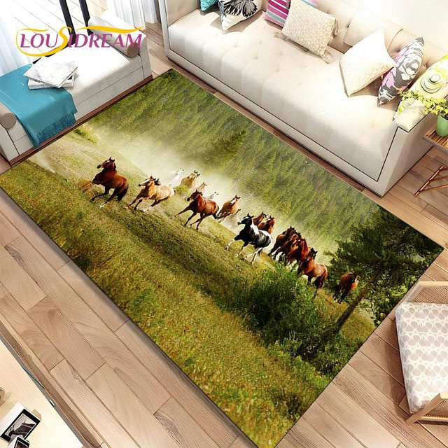 ChenYing01 3D-Teppich mit Pferdemotiv, rutschfeste und waschbare Bodenmatte aus Polyester, Mehrfarbig, B/T: 70 x 100 cm - Bild 1