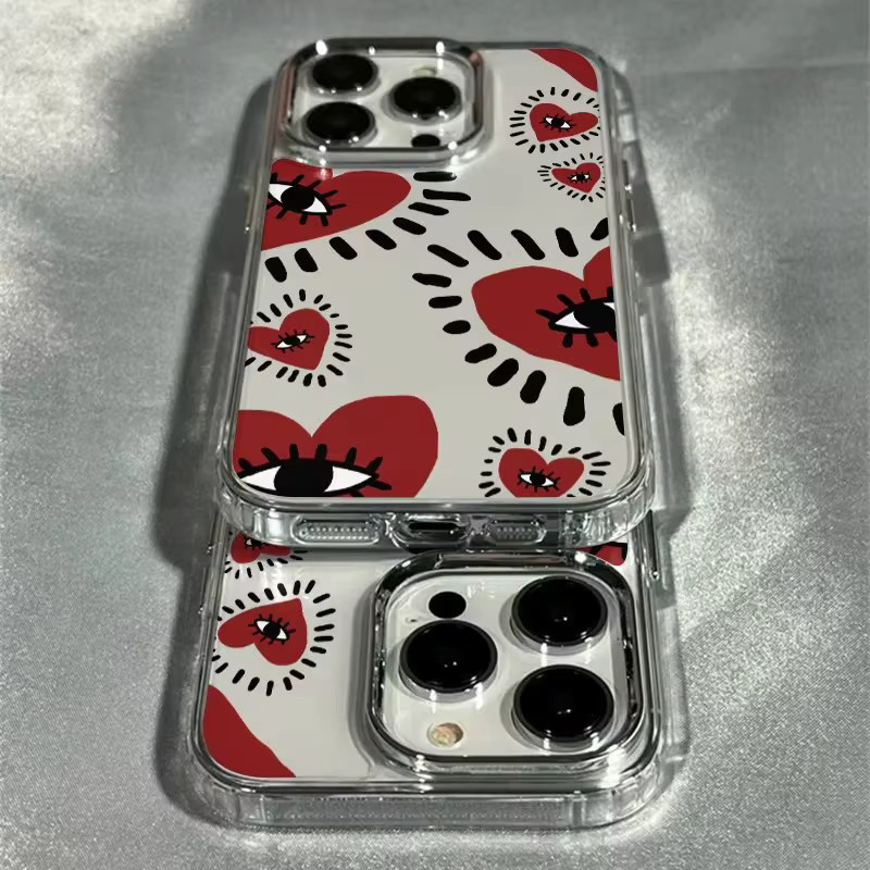 Transparente Handyhülle mit rotem Herz-Augen-Design für Apple iPhone Modelle - Bild 2