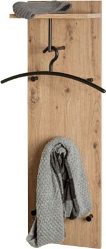 HAKU Wandgarderobe PARMA in Eiche-Dekor und Schwarz mit 5 Haken, Kleiderstange und Hutablage, B: 30 cm, H: 100 cm, T: 20 cm - Bild 2