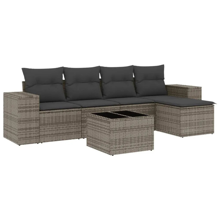 vidaXL 6-teilige Garten-Sofagarnitur aus Polyrattan in Grau mit Polsterkissen und Couchtisch - Bild 2