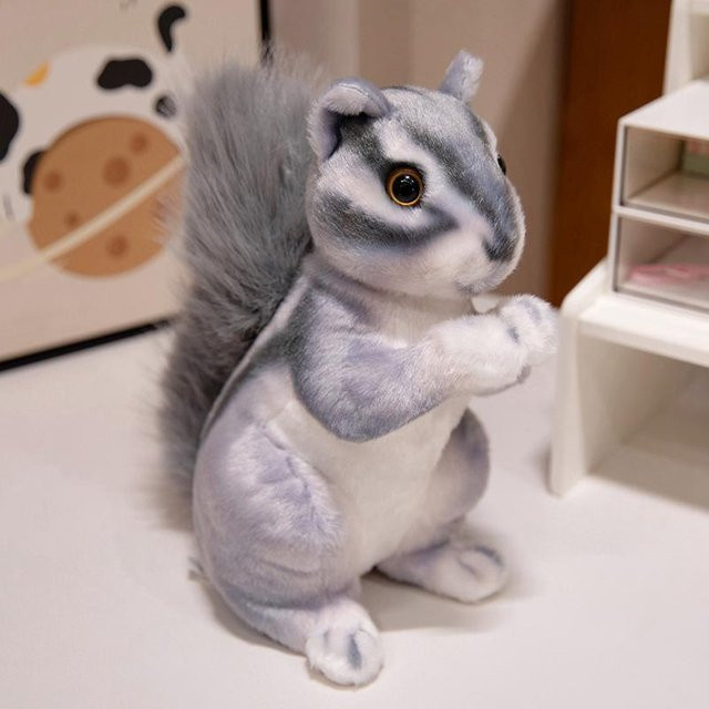 Yiran Health & Beauty Streifen Simulation Eichhörnchen Puppe, Plüschtier, Braun Grau, 19cm - Bild 1