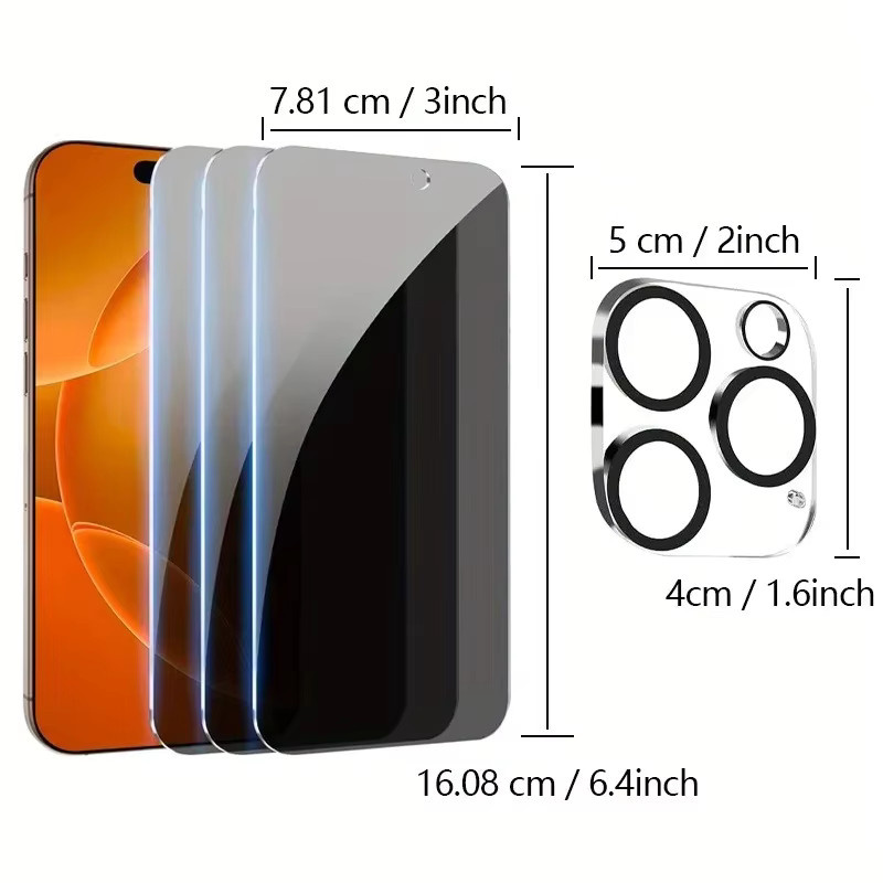 3er-Set Anti-Spion-Displayschutzfolien mit 3 Kameraobjektivschutz für iPhone 15 aus Glas - Bild 2