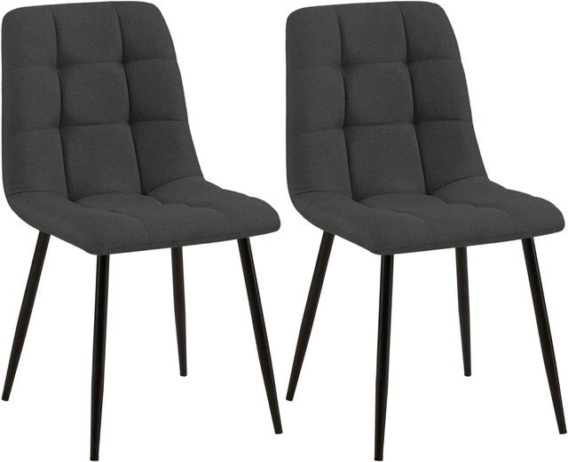 2er Set DELUKE Esszimmerstühle FIGAD in Dunkelgrau mit Steppmuster und Metallbeinen, B/T/H: 45 x 55 x 84 cm - Bild 1