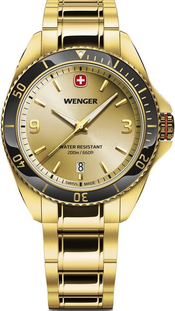 Wenger Herrenuhr, Quarz, Edelstahl, Gold, 40 mm, 20 ATM - Bild 1