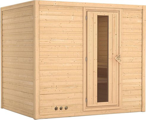 Karibu Sauna Paldiski für 4 Personen aus Fichtenholz in Beige und Braun, B/T/H: 236 x 209 x 184 cm - Bild 1