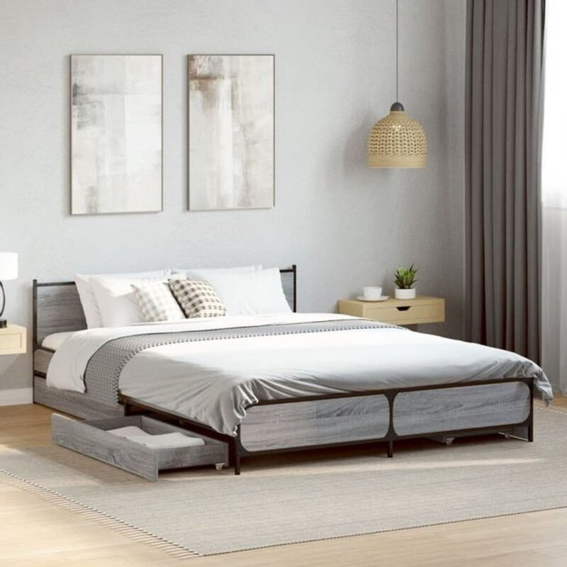 vidaxl Funktionsbett mit Schubladen in Grau Sonoma aus Holzwerkstoff, B/T/H: 135 x 190 cm - Bild 1