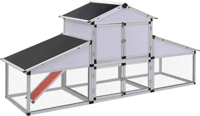 vidaXL Hühnerstall mit Freilaufgehege und Nistkasten aus Aluminium und MDF in Weiß, B/T/H: 117 x 74 x 74 cm - Bild 1