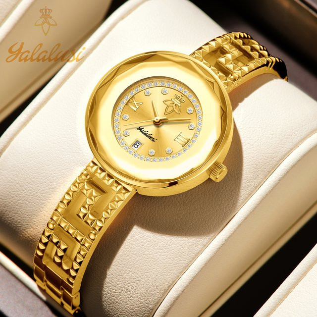 YaLaLuSi Armbanduhr Edelstahl, Gold, Diamantbesetzt, Damen - Bild 1