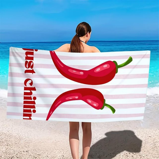 Schnelltrocknendes Strandtuch mit Chili-Pfeffer-Motiv und Just Chillin Zitat von JMG Household Supplies, Farbe Rot, B/H: 80 x 130 cm - Bild 1