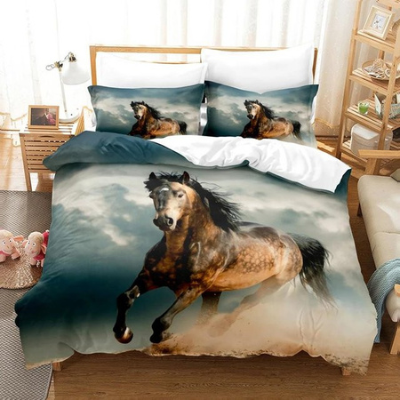 JMG Household Supplies Pferde Bettwäsche Set mit 3D Anime Design, Mikrofaser, Mehrfarbig, B: 70 cm, L: 133 cm