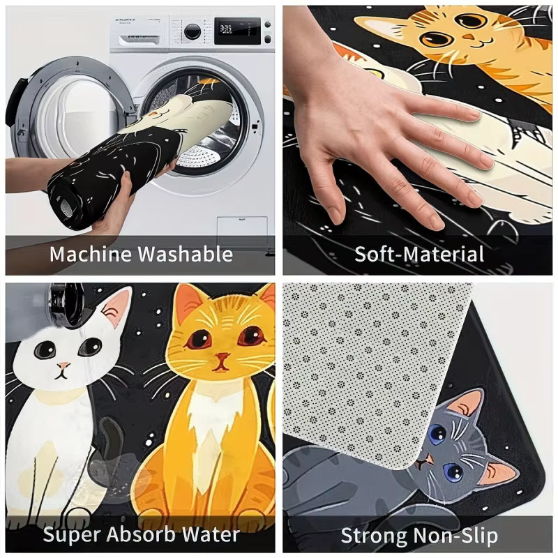 VIKAMA Kätzchen-Teppich-Set mit rutschfester Bodenmatte für Küche und Badezimmer, mehrfarbig, B/T: 60 x 40 cm und 40 x 40 cm - Bild 6