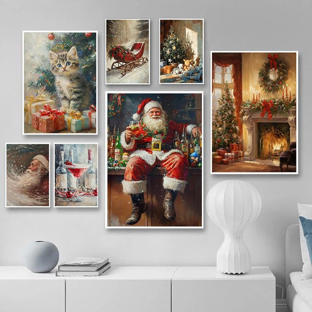 Potdemiel Weihnachtsmotiv Leinwandgemälde Santa Claus Kunstposter in Mehrfarbig - Bild 1