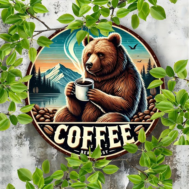 Potdemiel Vintage Black Bear Kaffeeschild aus Metall in Schwarz und Multicolour, rustikale runde Wandkunst für Café und Bar, Durchmesser: 20 cm - Bild 1