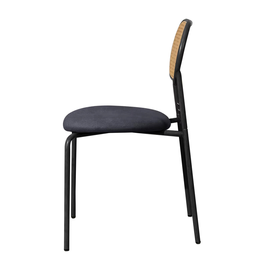 Comanlai Esszimmerstühle im Set aus 2 Stück mit PE-Imitat-Rattan, schwarzer PU-Polsterung und Metallbeinen in Matt-Optik - Bild 2