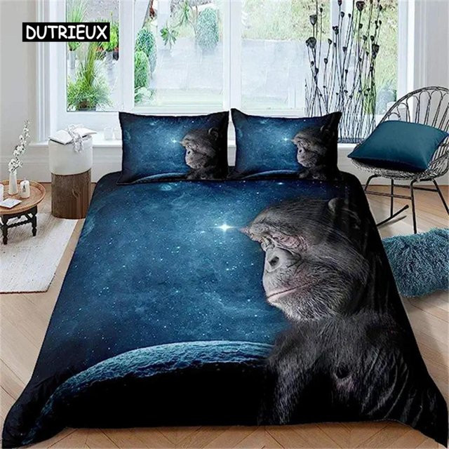 Jinmeige Gorilla Bettbezug mit Kissenbezug in Braun, Wildtier Design aus Mikrofaser für Kinder und Erwachsene, B/H: 135 x 200 cm - Bild 1