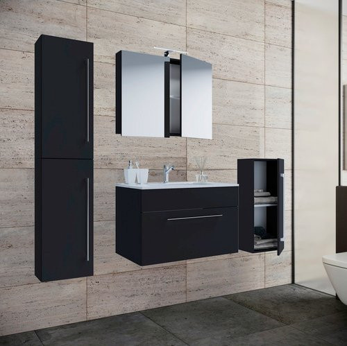 VCM Badmöbel-Set Badinos modern schwarz matt, bestehend aus Waschtisch, Spiegelschrank und Hochschrank, B/H/T: 80 x 150 x 46 cm - Bild 1