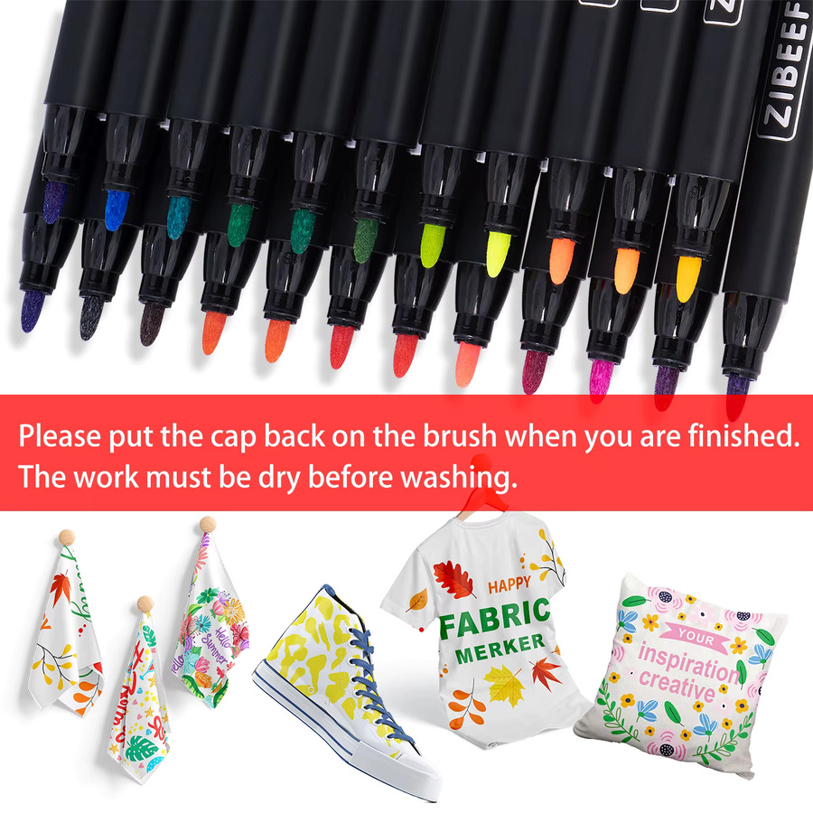 Set mit 12 Textilmarkern in verschiedenen Farben, wasserfeste und farbechte Permanentstifte für DIY-Kleidung, Kunst, Graffiti und Zeichnungen - Bild 4