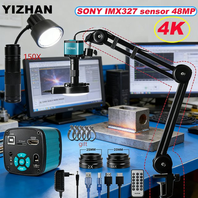 YIZHAN 4K USB 48MP Digitalmikroskop mit 150X Vergrößerung und HDMI Anschluss inklusive Messsoftware für Labortests und Telefonreparatur - Bild 1