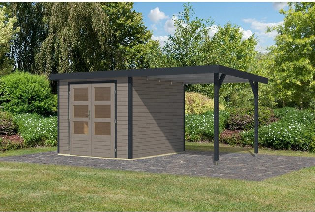 Karibu Gartenhaus Ernesto 3,5D mit Anbaudach in Wassergrau/Anthrazit, B/T/H: 209 x 238 x 242 cm - Bild 1