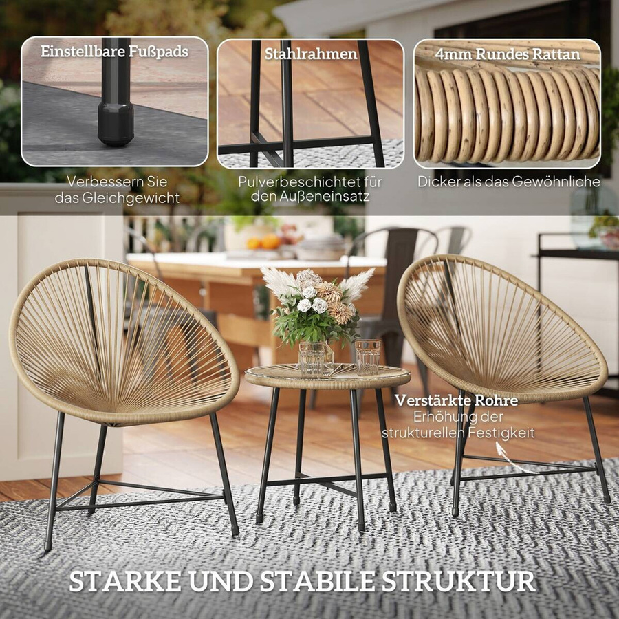 Outsunny Gartenmöbel-Set aus Stahl, Kunststoff und Glas in Schwarz, Braun oder Beige, B/H/L: 68 x 81 x 72 cm - Bild 3