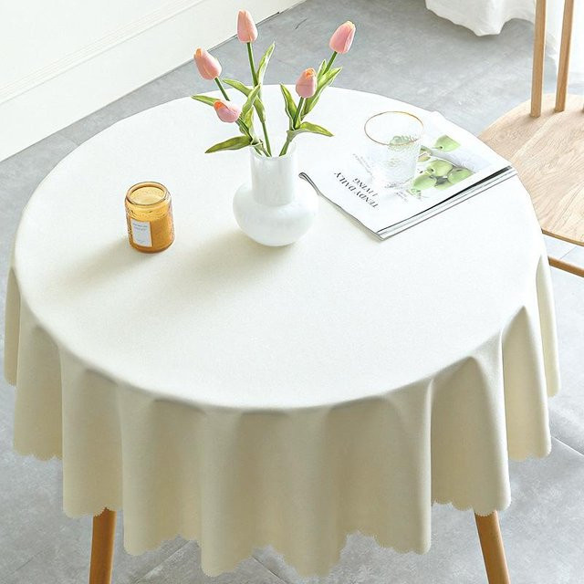 Runde Tischdecke L.RIDING PULO in Beige, wasserabweisend und ölabweisend, Mischgewebe aus Leinen und Polyester, Durchmesser: 120 cm - Bild 1