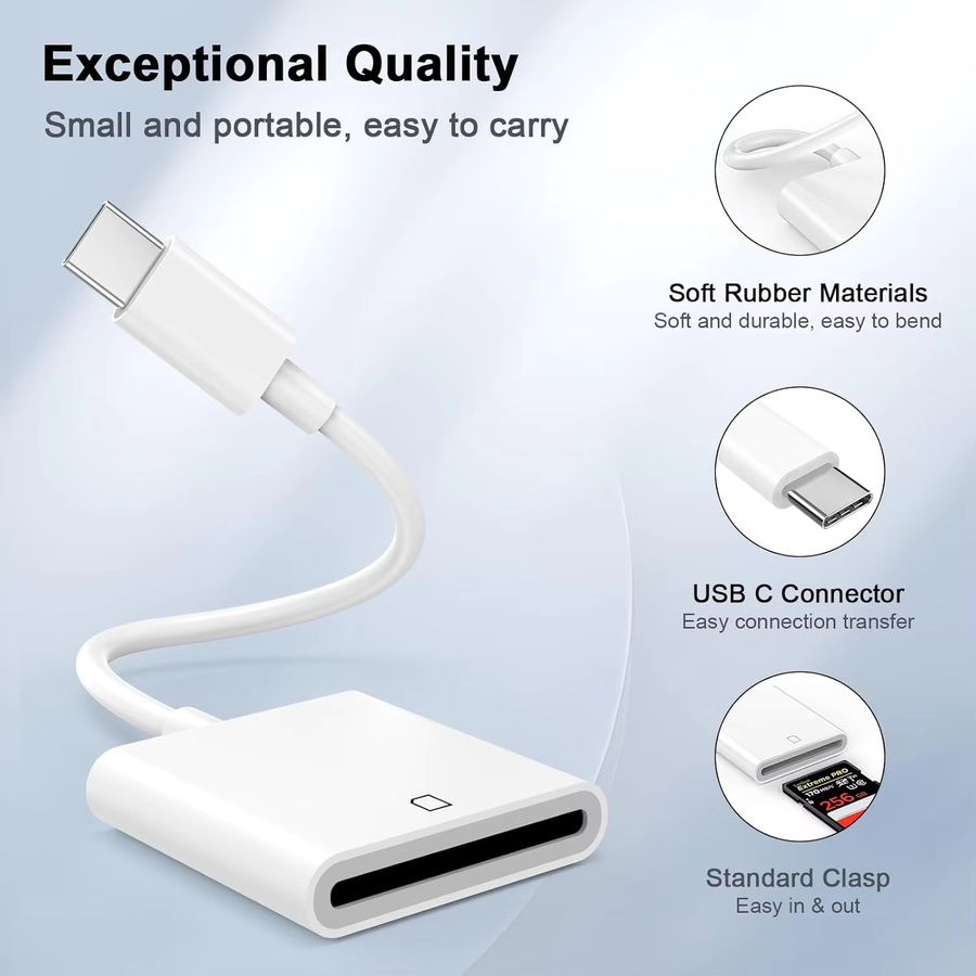 USB-C-Speicherkartenleser SD-Adapter in Weiß für iPhone 16 15, Huawei und Xiaomi als Datenkonverter für Kamerakarten - Bild 3
