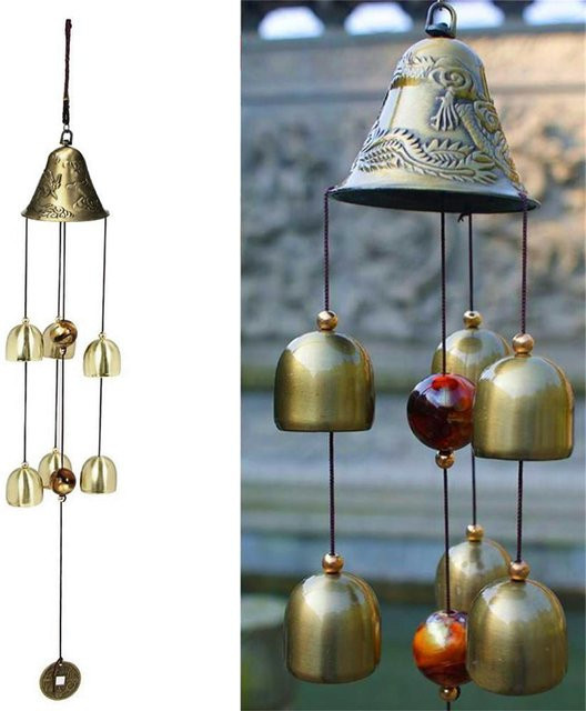 Dekoratives Metall-Windspiel in Grau und Gold mit Blättern als Hängedekoration für Garten, Hof und Balkon - Bild 1