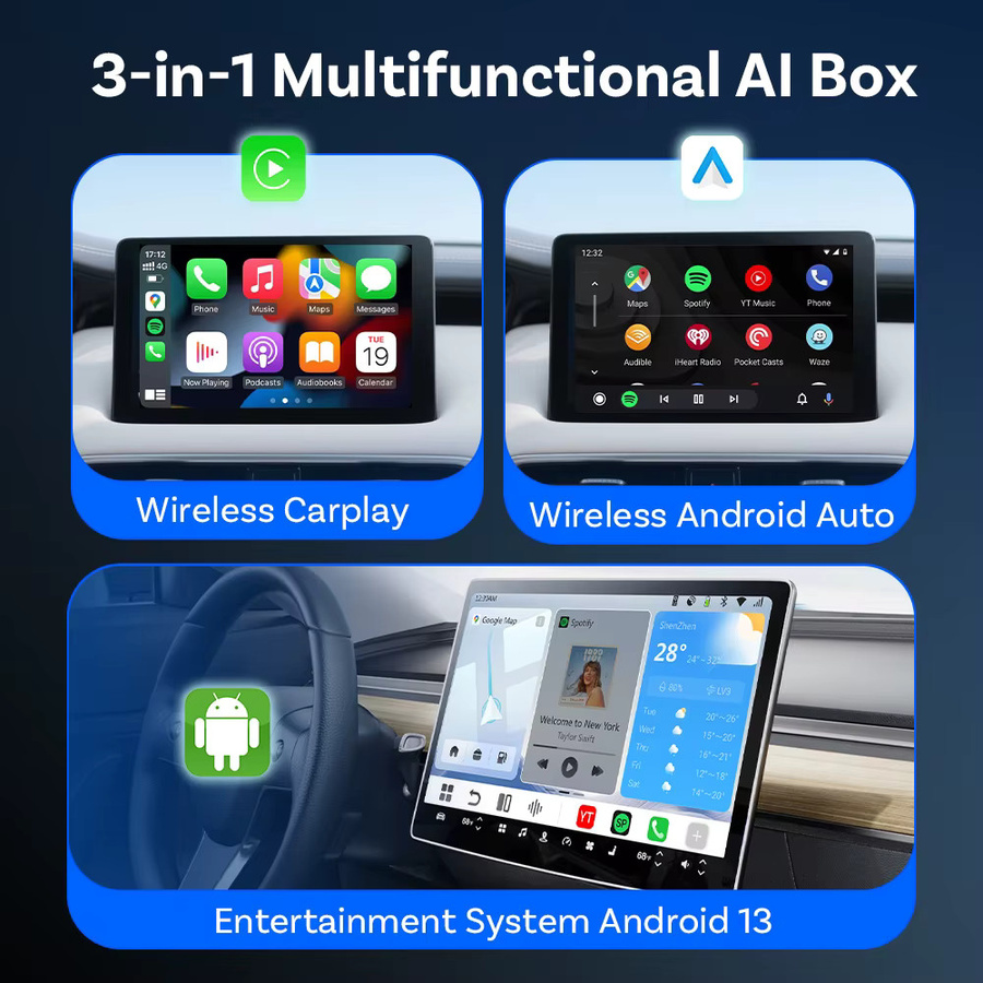 OTTOCAST P3 PRO Ai Box Android 13 TV-Box mit kabellosem CarPlay und Android Auto, schwarzer Adapter mit KI-Sprachassistent für YouTube, Netflix und TikTok via Wi-Fi und Bluetooth - Bild 4
