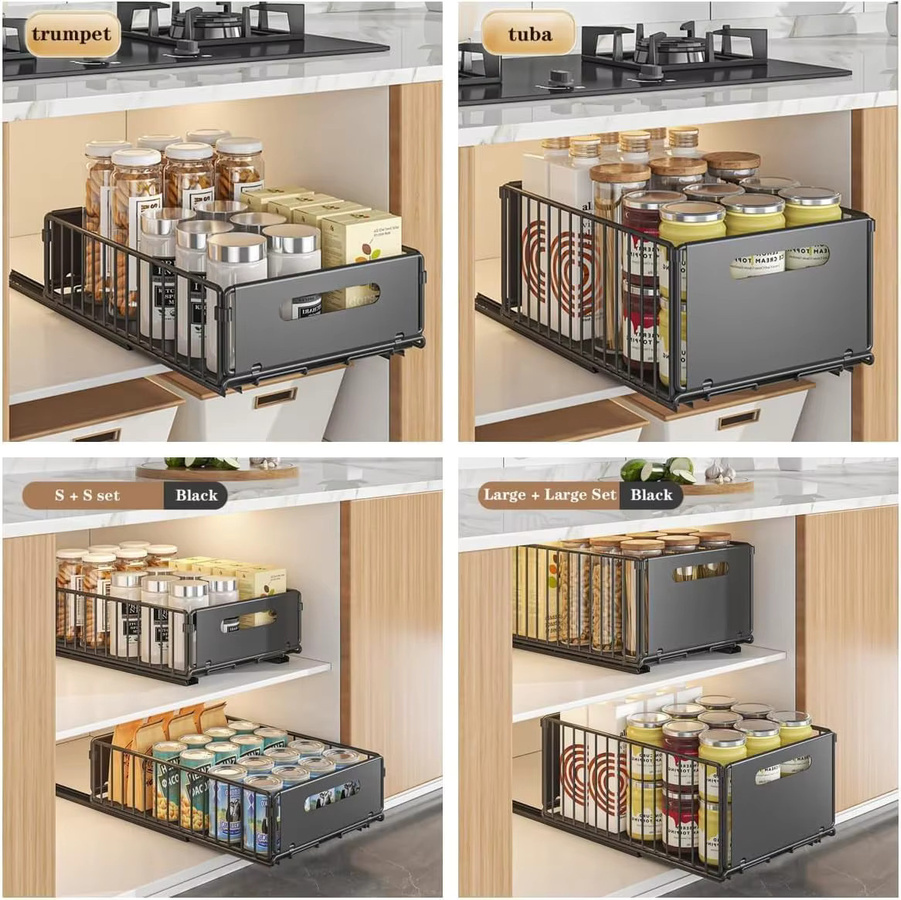 Garvee Ausziehbare Mesh-Schrankregale aus Metall, 2er-Set, Schwarz, Schubladenorganizer für Küche, Speisekammer, Badezimmer und Büro - Bild 2