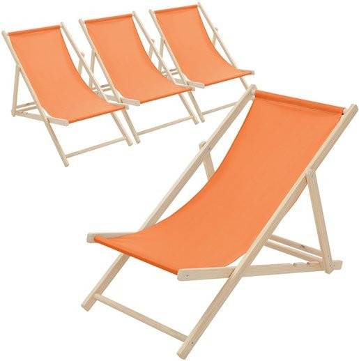 4er Set ECD Germany Liegestühle aus Holz in Orange mit verstellbarer Rückenlehne und Polyester Oxford-Gewebe - Bild 1