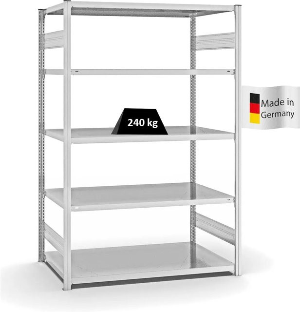 PROREGAL Fachbodenregal Stecksystem T-Profil Medium-Duty Grundregal, 5 Ebenen, Lichtgrau, H x B x T: 200 x 130 x 80 cm - Bild 1