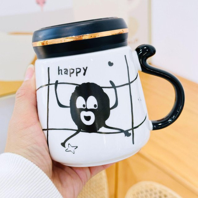 Yiran Furniture Geschenkbox-Set Kleines Monster mit Tasse und Spiegel, Keramik Becher in Weiß, 450 ml - Bild 1