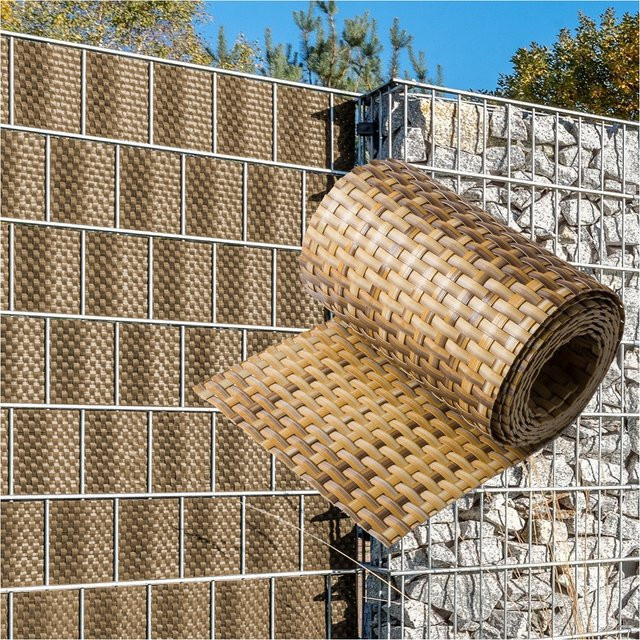 NYVI Privafence Polyrattan Sichtschutzstreifen für Doppelstabmatten Zaun, 10 Stück, Braun und Beige, Länge: 255 cm, Höhe: 19 cm - Bild 1