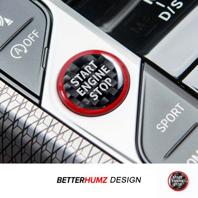 BetterHumz Carbon-Faser Auto Motor Start-Stopp-Knopf Zierleisten Aufkleber in Schwarz für BMW G20 F40 I3 I4 F44 G22 G23 G26 X3 G01 X5 G05 G06 G07 Z4 G29 - Bild 1