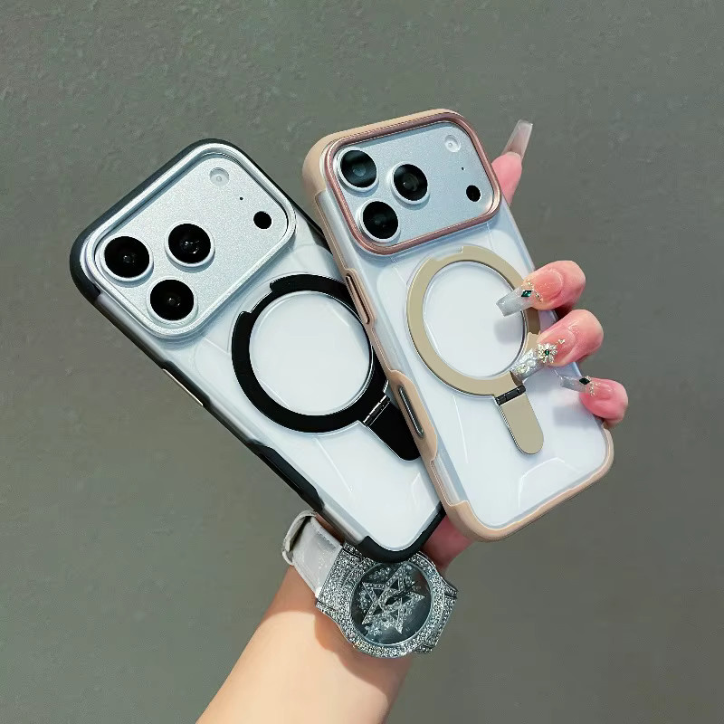 Apple MagSafe Magnetische Handyhülle mit transparentem Metallringhalter für iPhone 17, 16, 15 und 17 Pro Max in Orange - Bild 1
