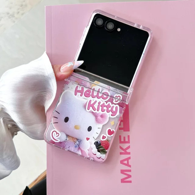 Handyhülle mit Ständer und Umhängeband im Sanrio Hello Kitty Design für Samsung Galaxy Z Flip 7, 6, 5, 4, 3, Multicolor - Bild 1