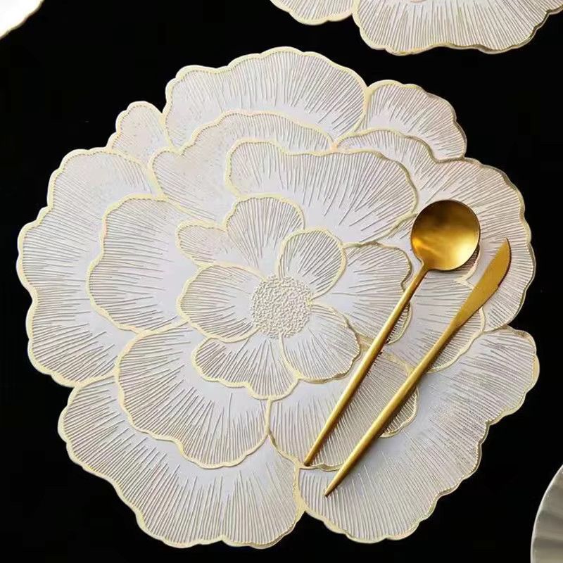 Dekorative PVC Tischsets mit Blumenmuster, hitzebeständige Tischpads und Untersetzer für Esszimmer, Party oder Hochzeit - Bild 4