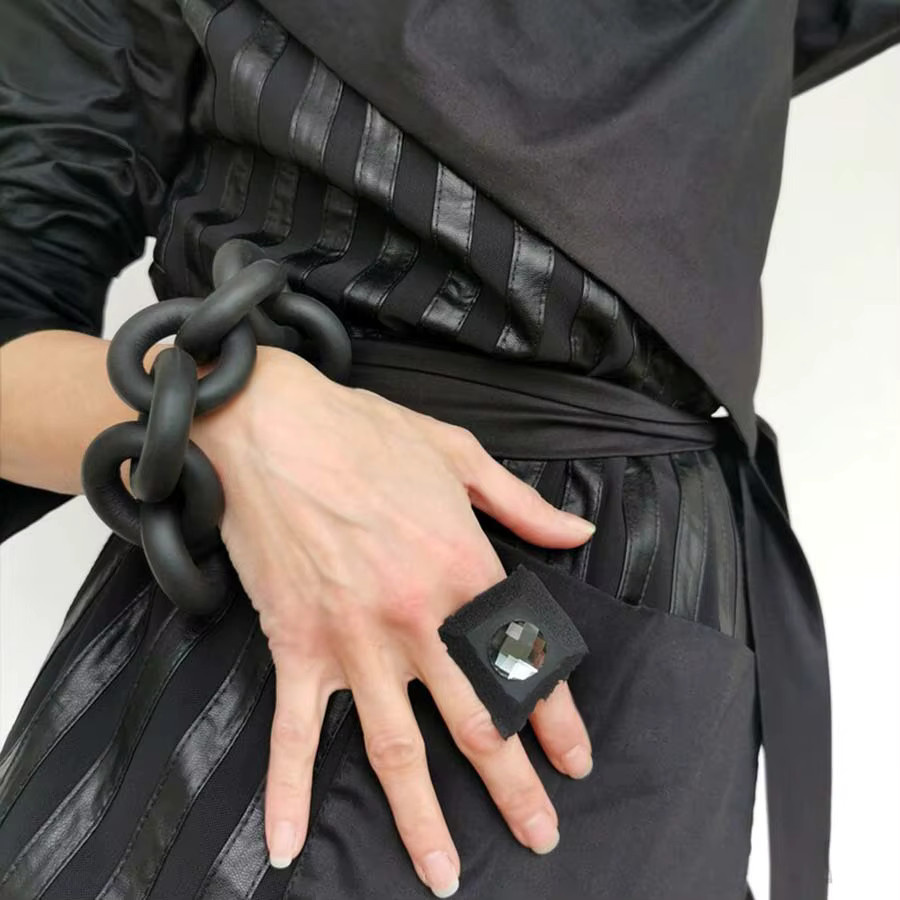 TOTABC Armband, Leder, Schwarz, Gothic, Damen - Bild 2