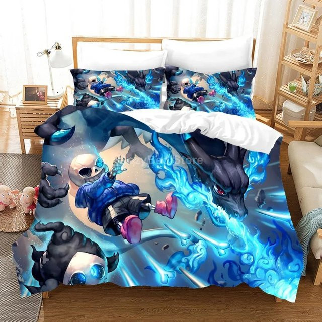 Undertale Sans Bettwäsche-Set mit 3D-Motiv von Binchi Outdoor Product in Blau, B/H: 135 x 200 cm - Bild 1
